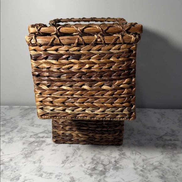 Woven Stair Step Basket Organizer with Handles - Picture 3 of 10